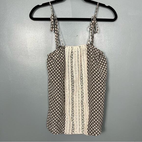 Miguelina Silk Crochet Tank Top Tie Strap Polka Dot Gray Size Small - Picture 1 of 8